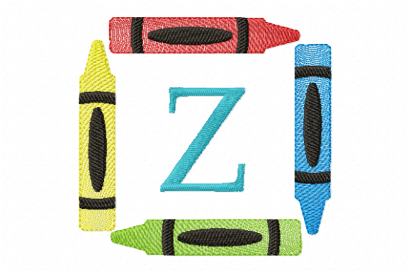 Crayons Frame Monogram Letter Z: A Smart Addition for School & Teacher Embroidery