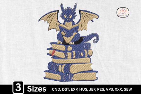 Fantasy Dragon Reading Book: A Creative Embroidery Design for Small Business Merch