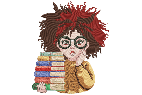 h1Curly Haired Girl with Books: A Versatile Embroidery Design for Small Business Branding/h1