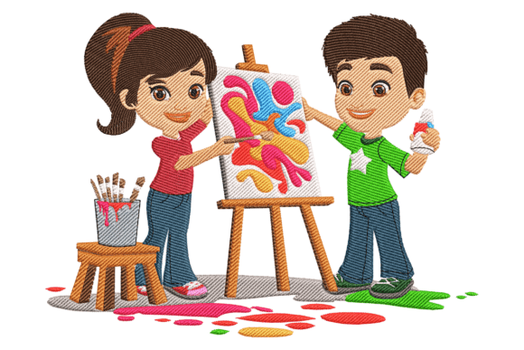 Kids with Art Supplies Embroidery Design Review